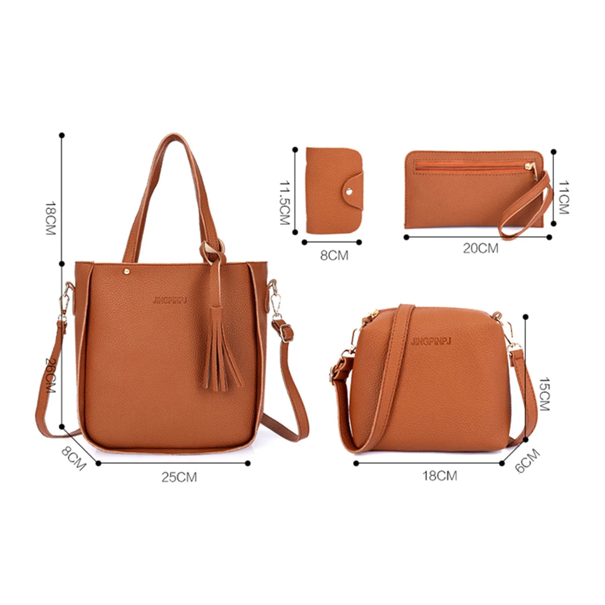 Women's 4-Piece Tote Bag Set | Canvas & PU Leather Purse Set