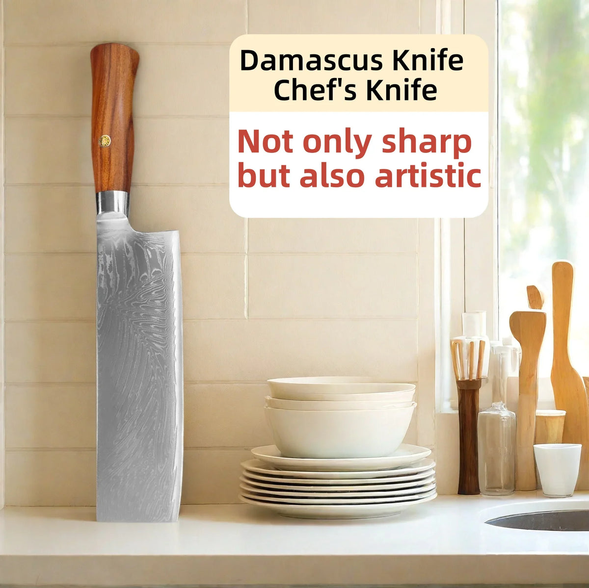 67-Layer Damascus Steel Cleaver – Ultra-Sharp Kitchen Knife
