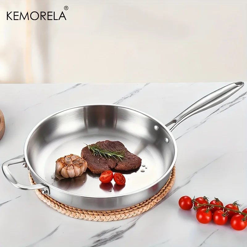 KEMORELA 30cm 316 Stainless Steel Non-Stick Wok Pan