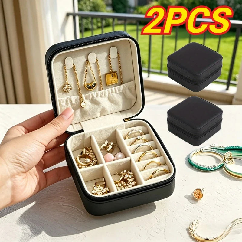 2-Pack Mini PU Leather Jewelry Travel Organizer Box for Women