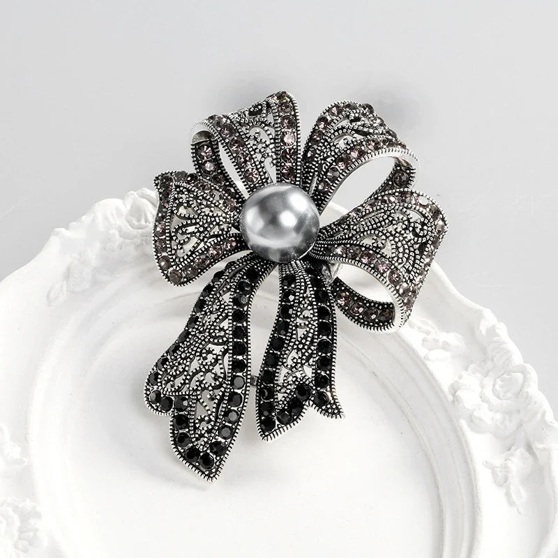 Vintage Rhinestone Pearl Bowknot Brooch for Women | Gift Pin