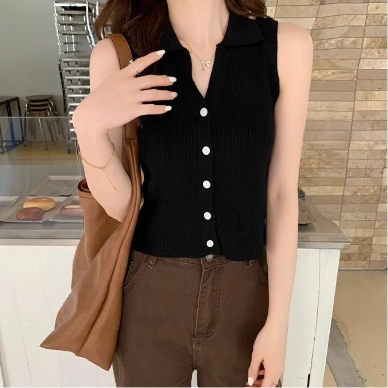 Women's Ice Silk Slim Fit Sleeveless Vest | Summer Knit Top