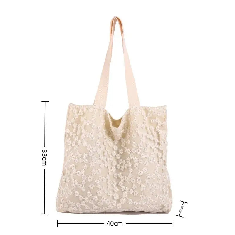 Women's Floral Embroidered Canvas Tote Bag | Large Shoulder
