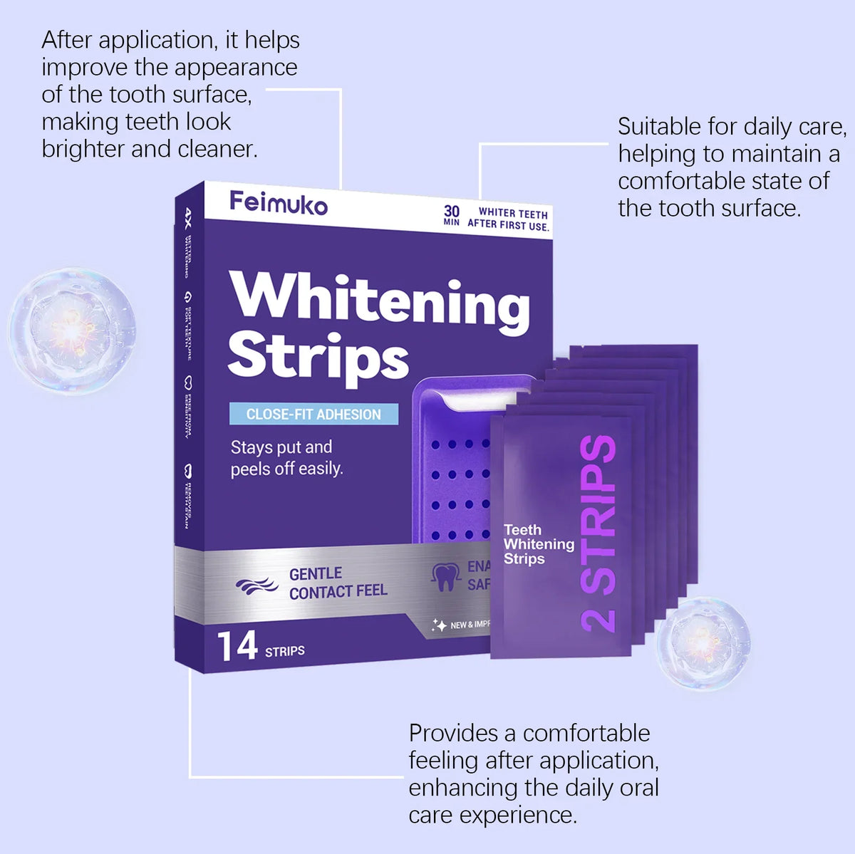 Purple Teeth Brightening Strips | Mint, Enamel Safe, 14 ct