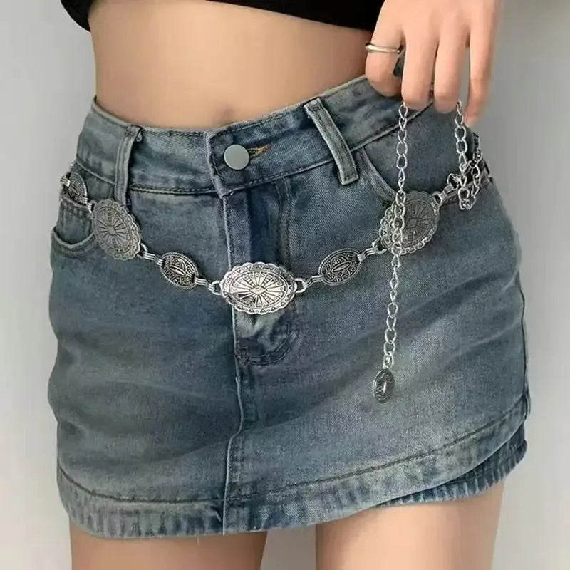 Women's Western Metal Chain Belt – Cowgirl Style for Jeans & Dresses