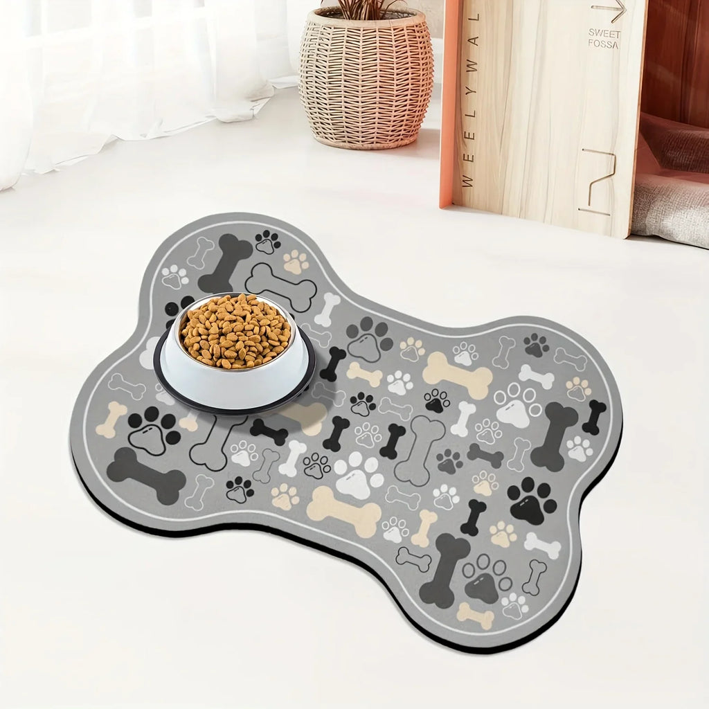 Non-Slip Quick-Dry Dog Feeding Mat | Paw Print Pet Bowl Pad