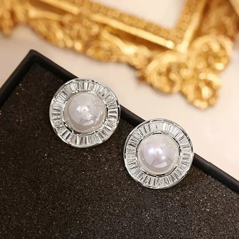 Huitan Imitation Pearl Stud Earrings – Dainty Fashion Jewelry