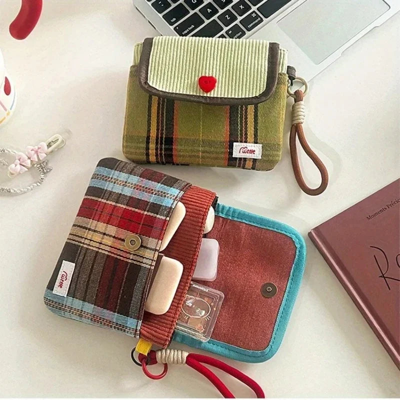 Checkered Canvas Sanitary Napkin Storage Bag | Portable Pouch