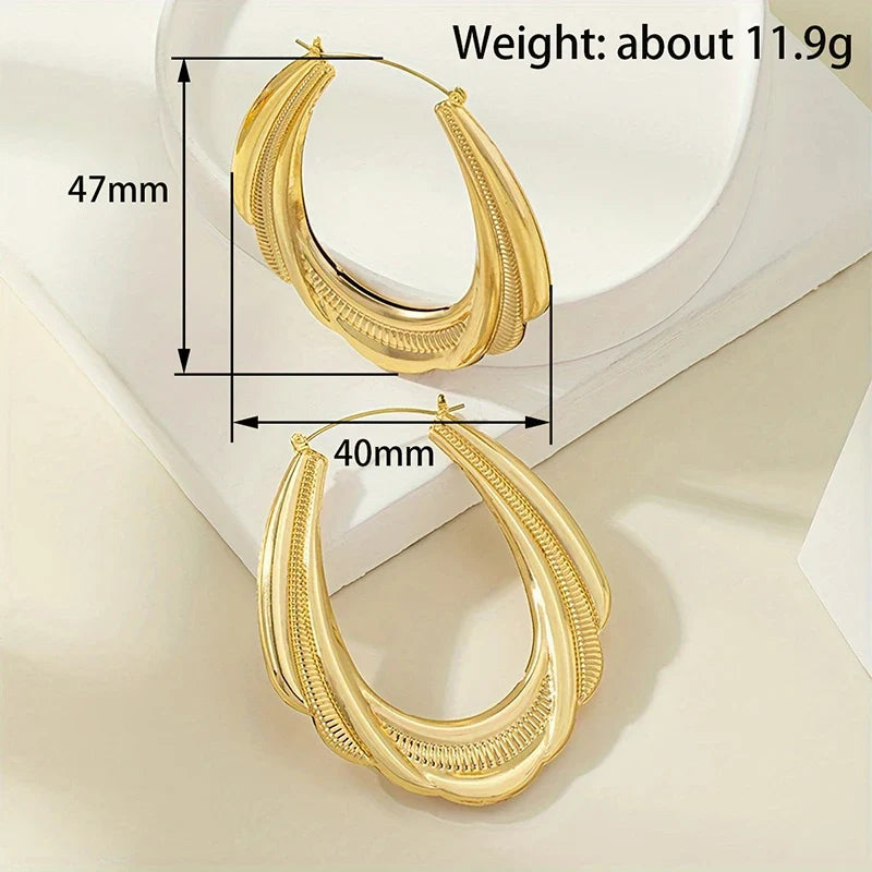 Huitan Textured Hoop Earrings – Geometric Women's Fashion Jewelry