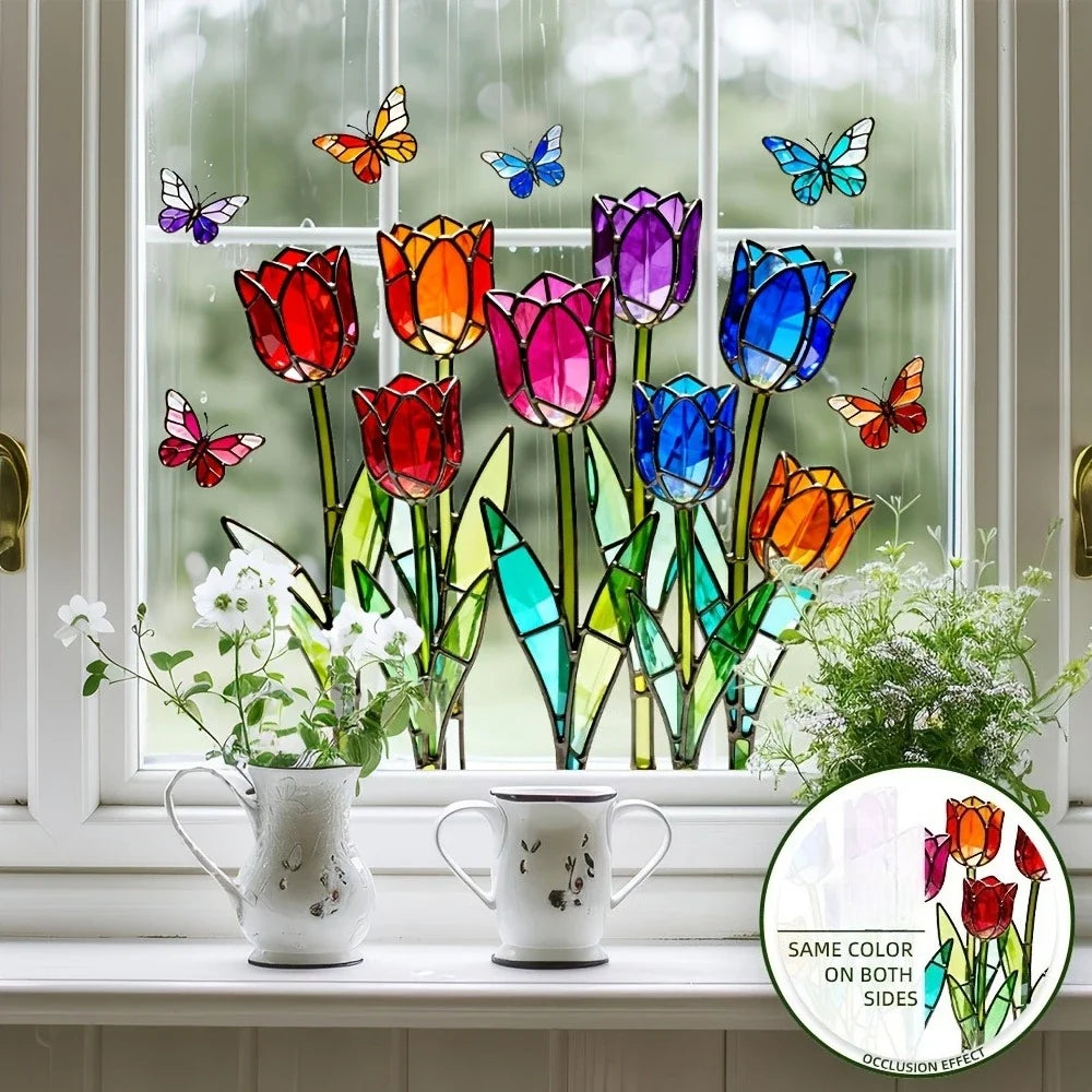 Tulip Butterfly Static Cling Window Decal – Reusable Glass Sticker