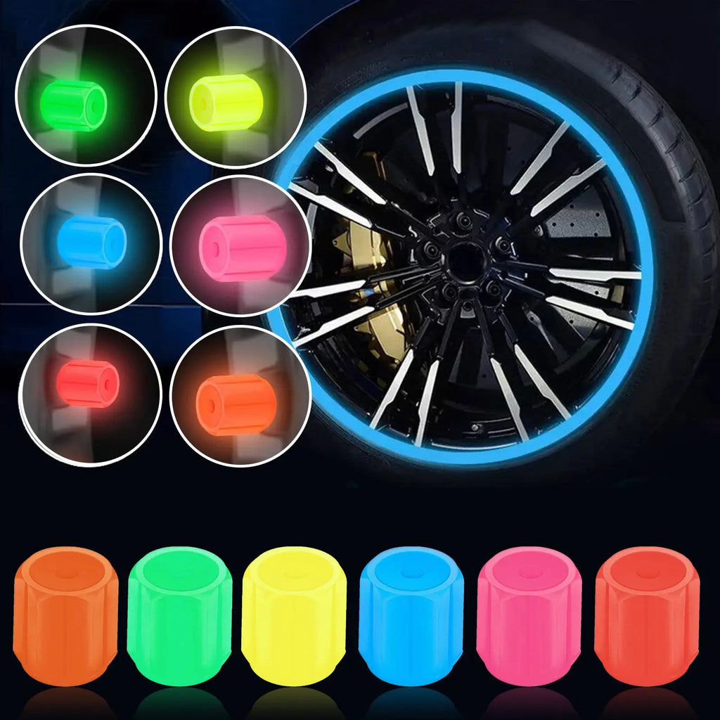 16 Luminous Car Valve Caps Mini Non-slip Air Rim Cover Glow Dark