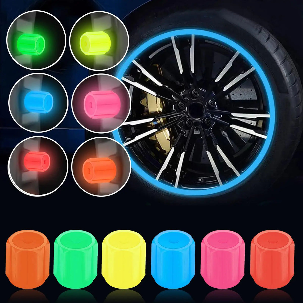 16 Luminous Car Valve Caps Mini Non-slip Air Rim Cover Glow Dark