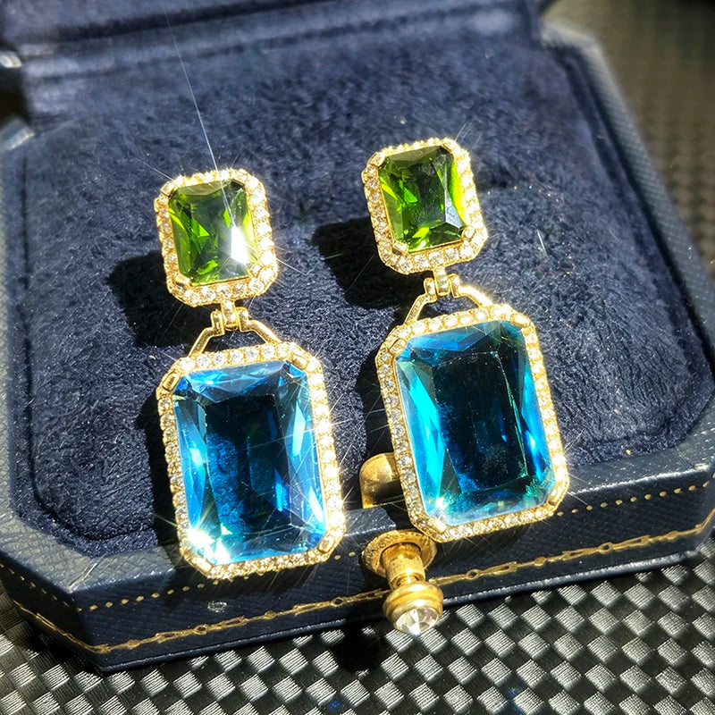 Huitan Geometric CZ Drop Earrings – Shiny Cubic Zirconia Women