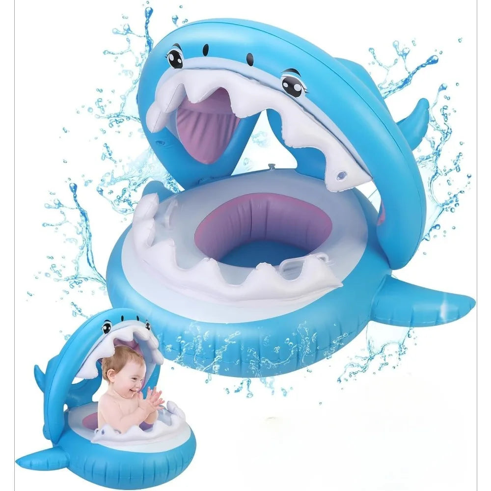 Shark Baby Pool Float with Canopy – Infant Toddler Swim Ring