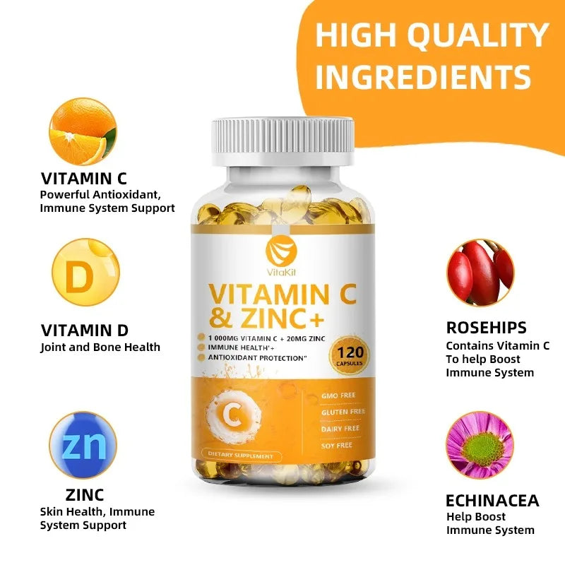 VitaKit Vitamin C 1000mg + Zinc 20mg – 120 Vegan Capsules