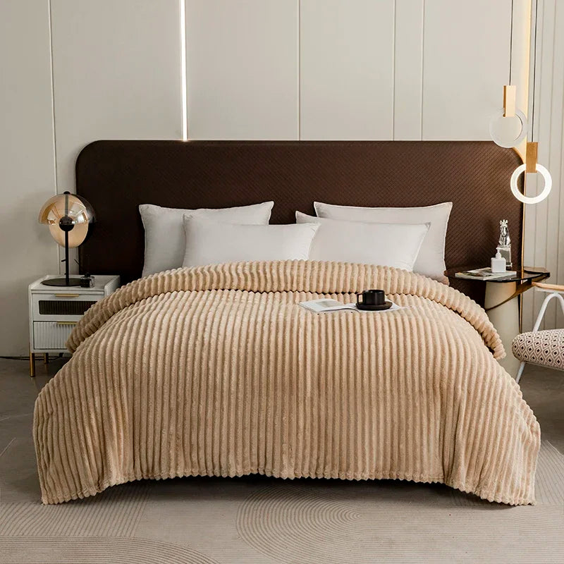 Striped Fleece Throw Blanket – Soft Shaggy Couch & Bed Blanket