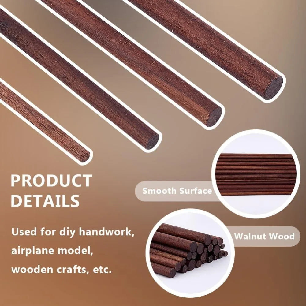 32 Pcs Walnut Dowel Rods 4 Sizes – Unfinished Wood Craft Sticks