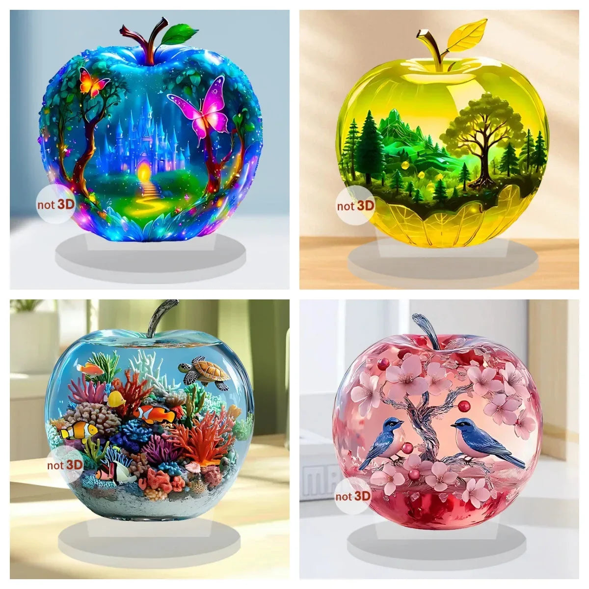 Crystal Apple Figurine Paperweight Clear Collectible Figurines Crafts