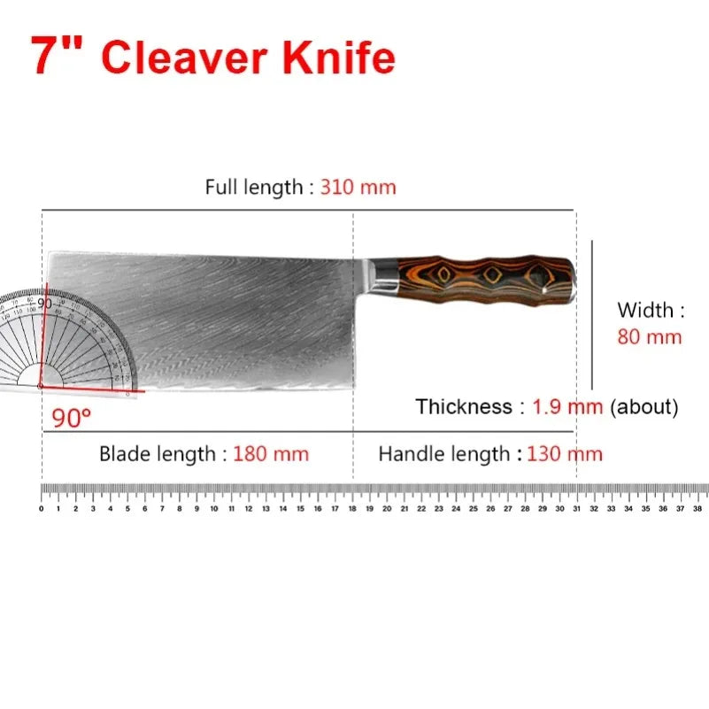 InLeung Damascus Steel Cleaver Knife – Wood Handle | 18cm
