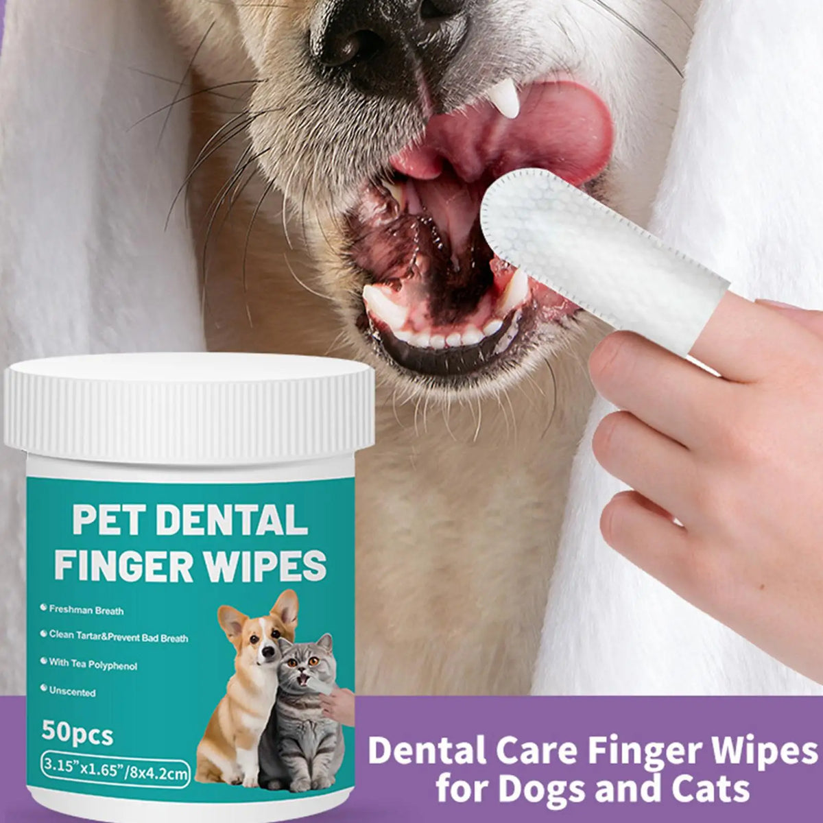 Pet Dental Finger Wipes 50pcs | Dog & Cat Teeth Cleaning