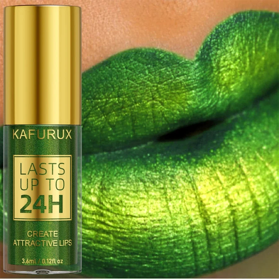 KAFURUX Green Glitter Lip Gloss – Metallic Liquid Lipstick