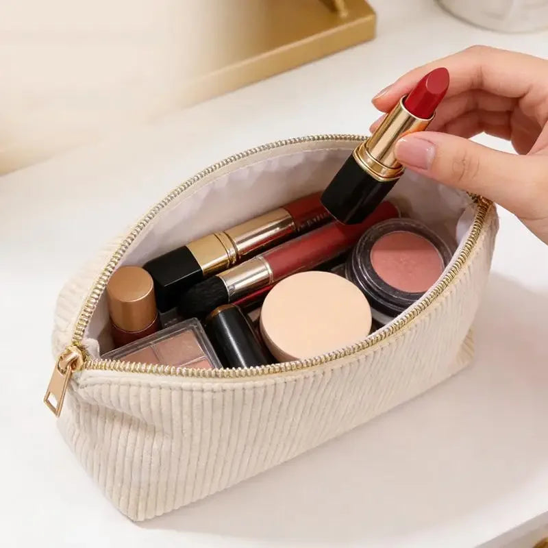 Large Corduroy Makeup Bag – Travel Cosmetic Organizer