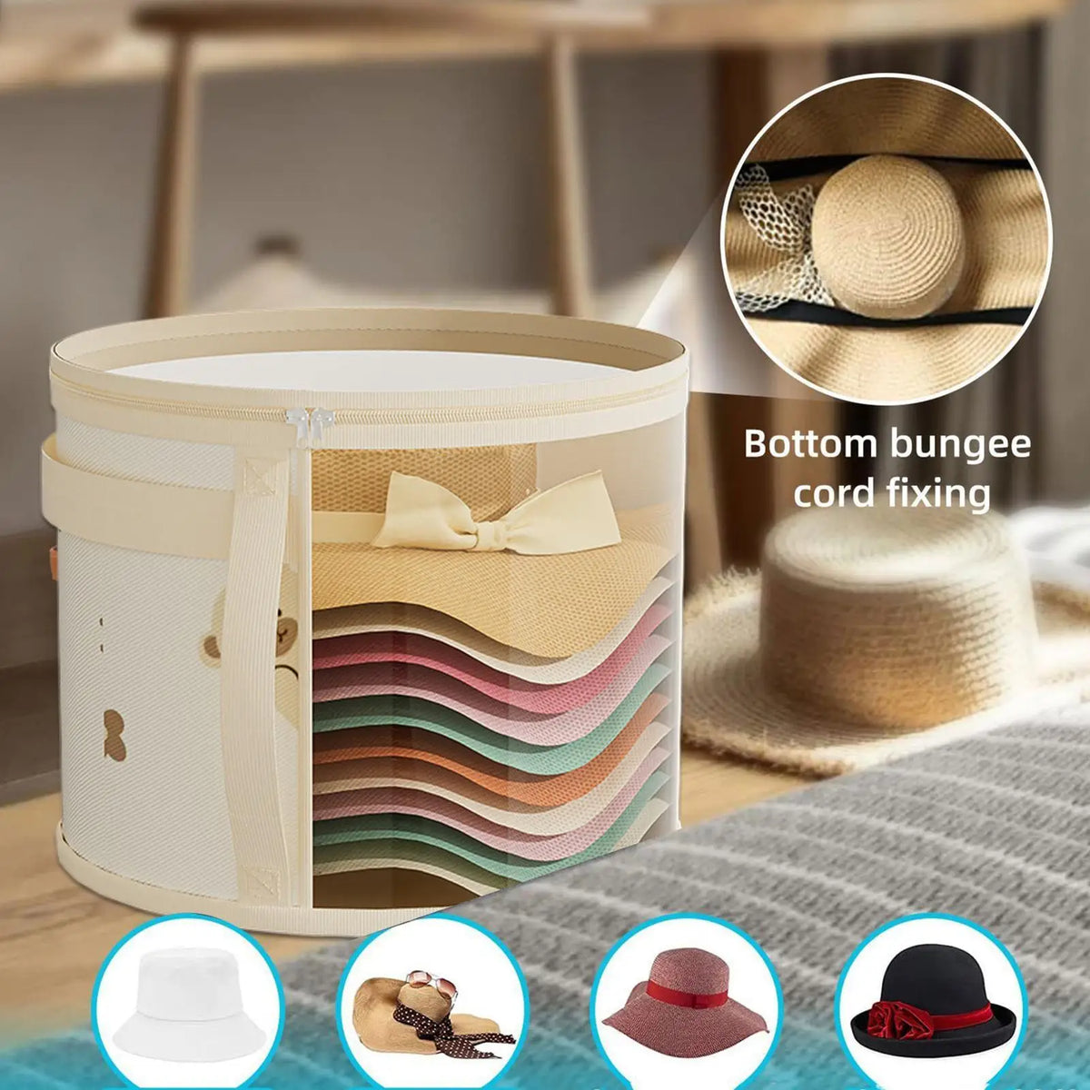 Hat Organizer Stackable Dust-proof Container Bag Travel Round Closet
