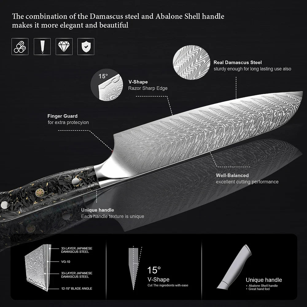 Damascus Knife Set VG10 67-Layer | Chef, Santoku & Boning