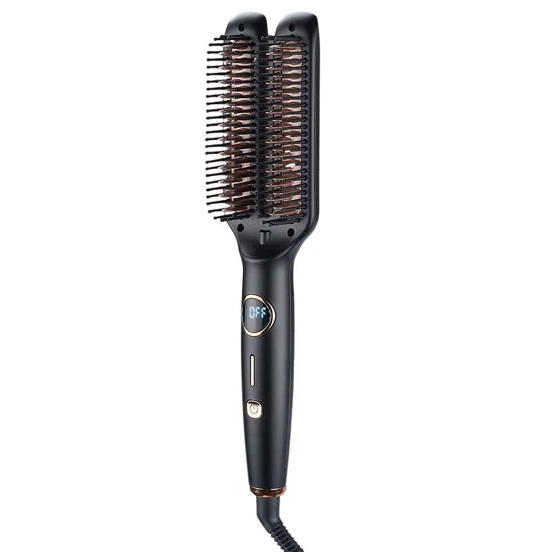 2-in-1 Ceramic Hair Straightener Brush & Curling Iron