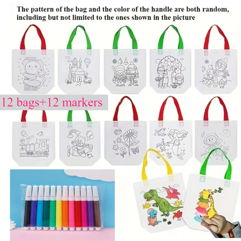 24-Pc DIY Graffiti Party Bags & Markers Set – 12 Bags + 12 Markers