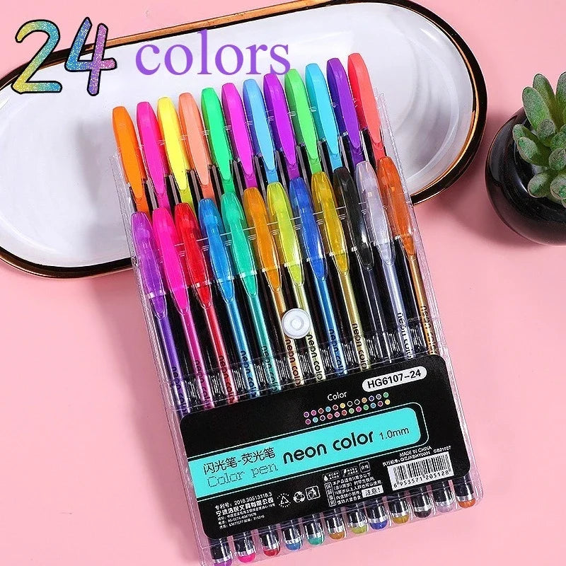 Metallic Glitter Gel Pens 12/18/24 Pc Set with Refills | Art Markers