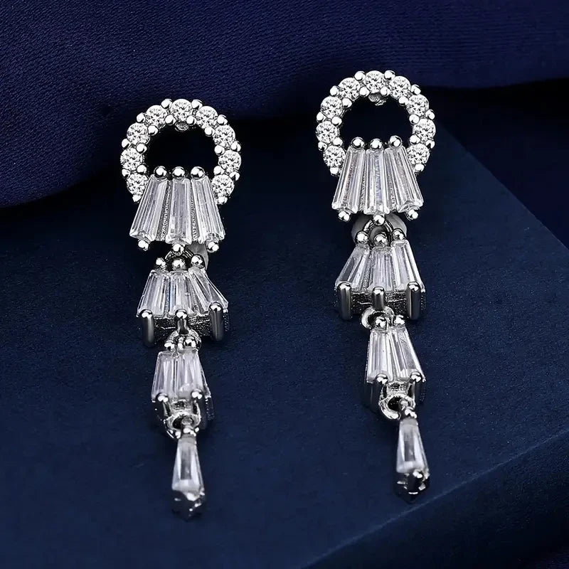 Huitan CZ Tassel Drop Earrings – Crystal Women's Party Jewelry
