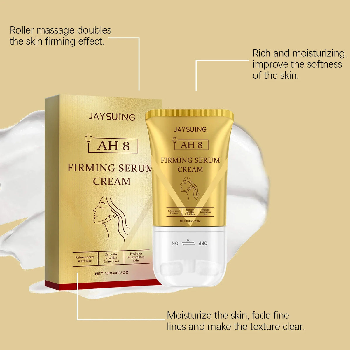 Neck Firming Roller Cream for Hydration and Fine Line Reduction