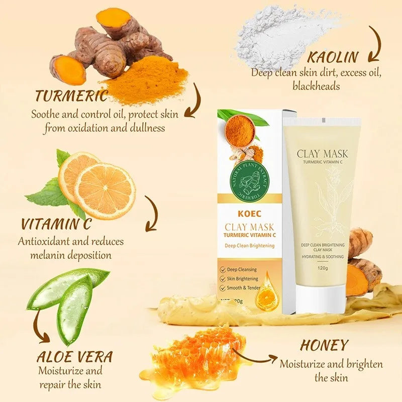 Turmeric VC Niacamide Clay Cleansing Mud Mask Brush Brightening