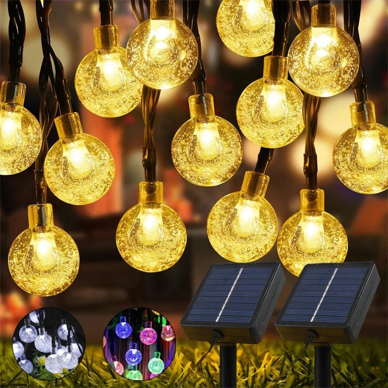 Solar String Lights Outdoor – LED Crystal Bubble Ball, 8 Modes