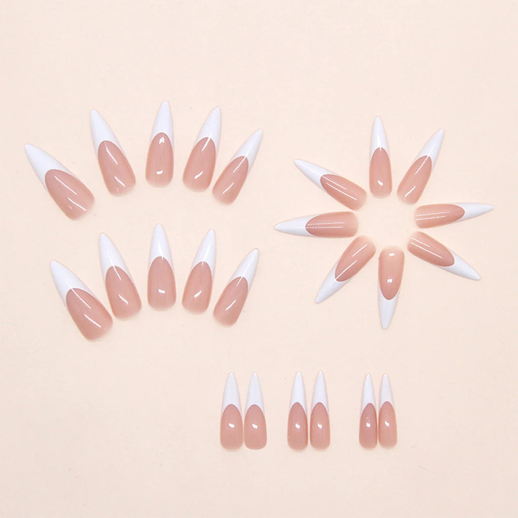 Spicy Girl False Nails Pointed Tip Press Classic White French Fake