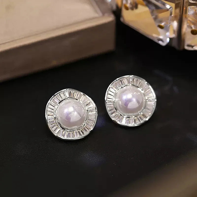 Huitan Imitation Pearl Stud Earrings – Dainty Fashion Jewelry