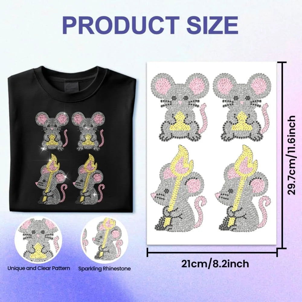 Glass Rhinestone Iron-On Appliqué – Mouse Design 29.7x21cm