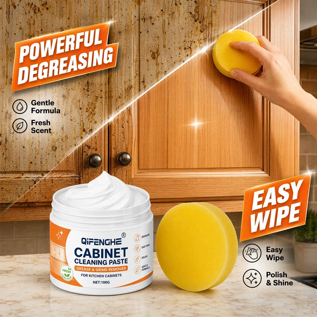 Kitchen Cabinet Cleaner – Grease & Oil Stain Remover for Wood