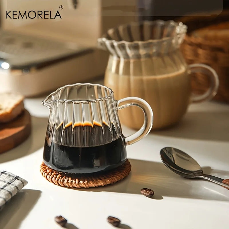 KEMORELA Retro Striped Glass Creamer Jar | Mini Coffee Cup