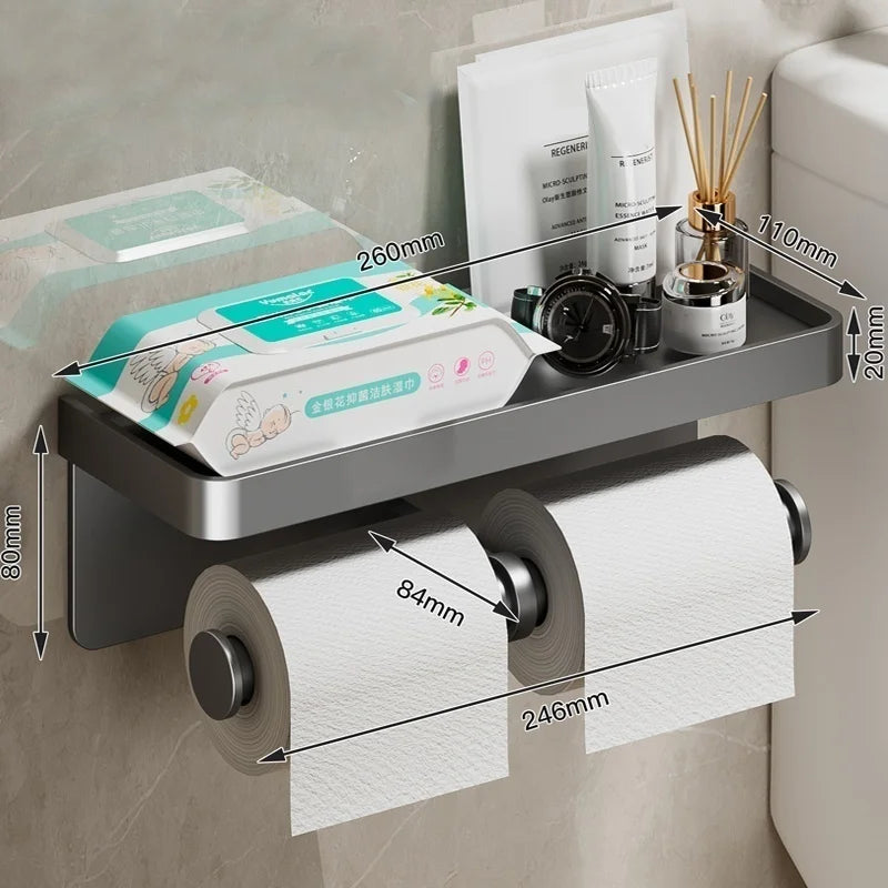 No-Drill Wall-Mounted Aluminum Toilet Paper Holder