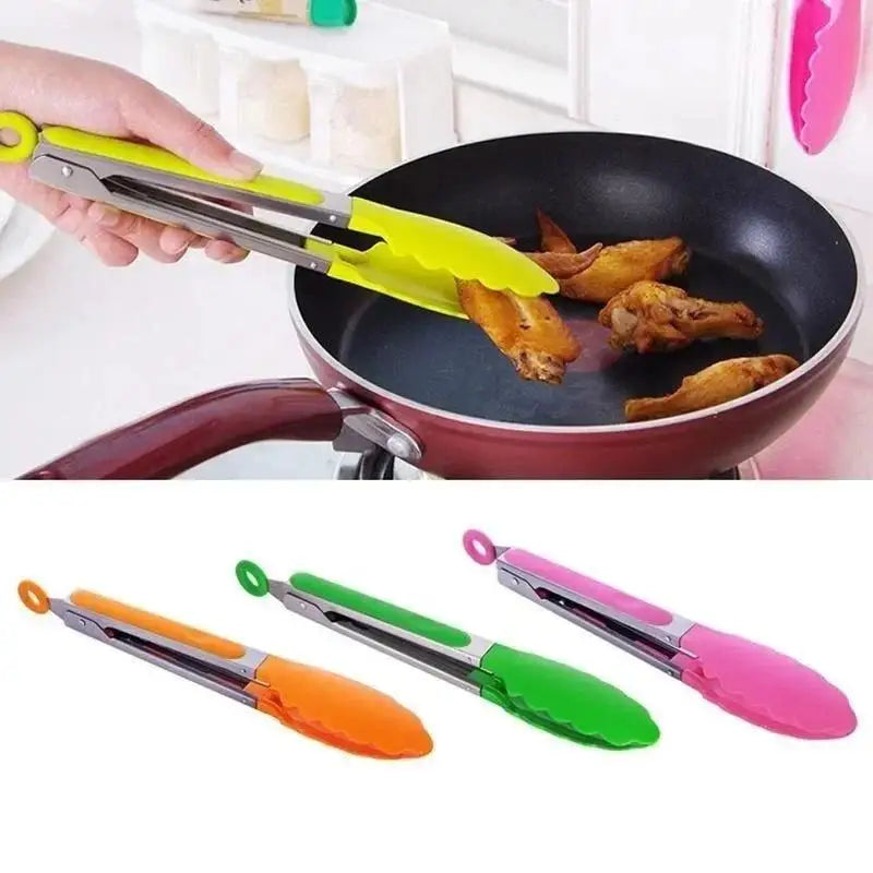 Silicone BBQ Tongs – Heat-Resistant Stainless Steel Food Clip