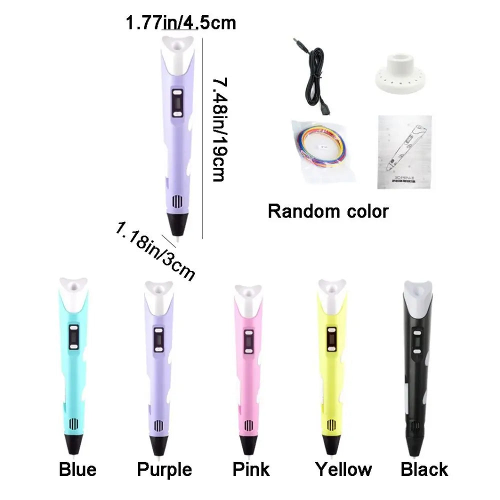 USB 3D Printing Pen | LED Display, Adjustable Speed & PLA