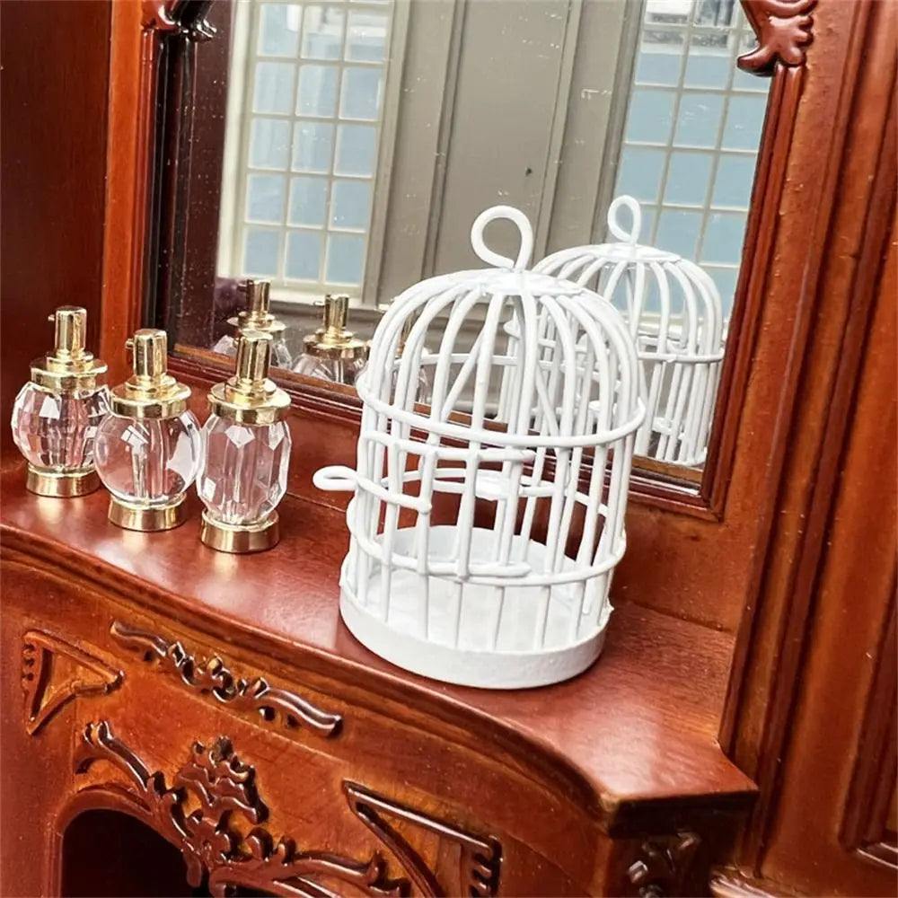 Miniature Metal Bird Cage Ornament – 1:12 Dollhouse Décor