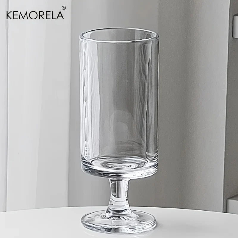 KEMORELA High-Foot Striped Glass Cup – Coffee, Wine & Juice