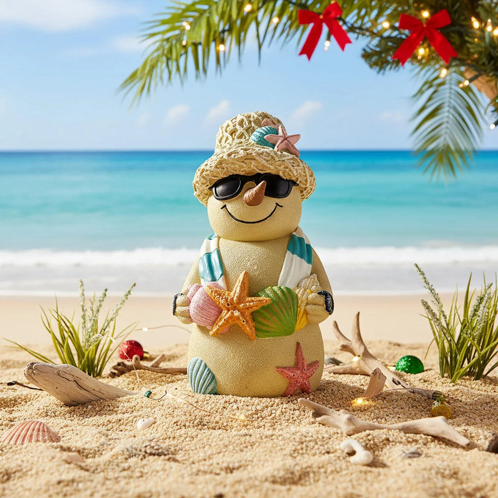 Christmas Beach Snowman Ornament | 18cm Ocean Theme Resin Decor