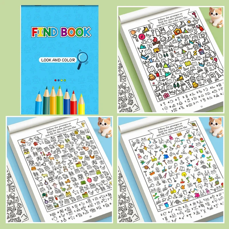 32 Pages Interactive Coloring Search Book Children Look Find 1000+