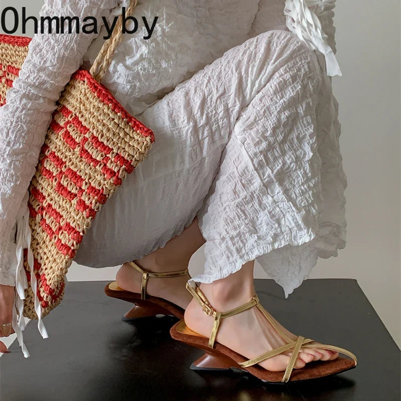 Women's Pointed Toe Square Heel Sandals – Narrow Band Style