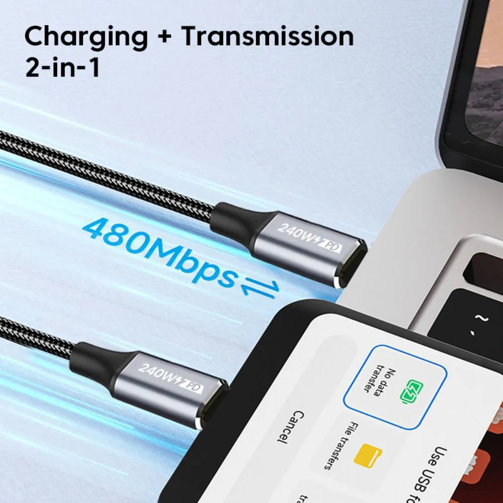 240W USB-C to USB-C Fast Charging Nylon Cable – PD QC 4.0