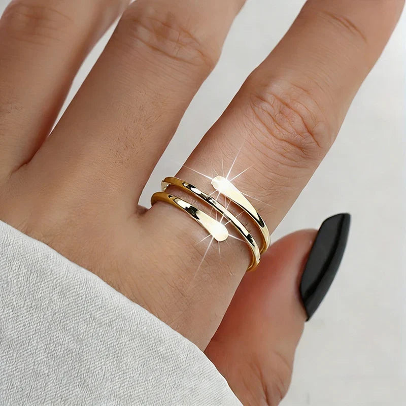 Huitan Glossy Multi-Layer Brass Ring – Women's Party Jewelry